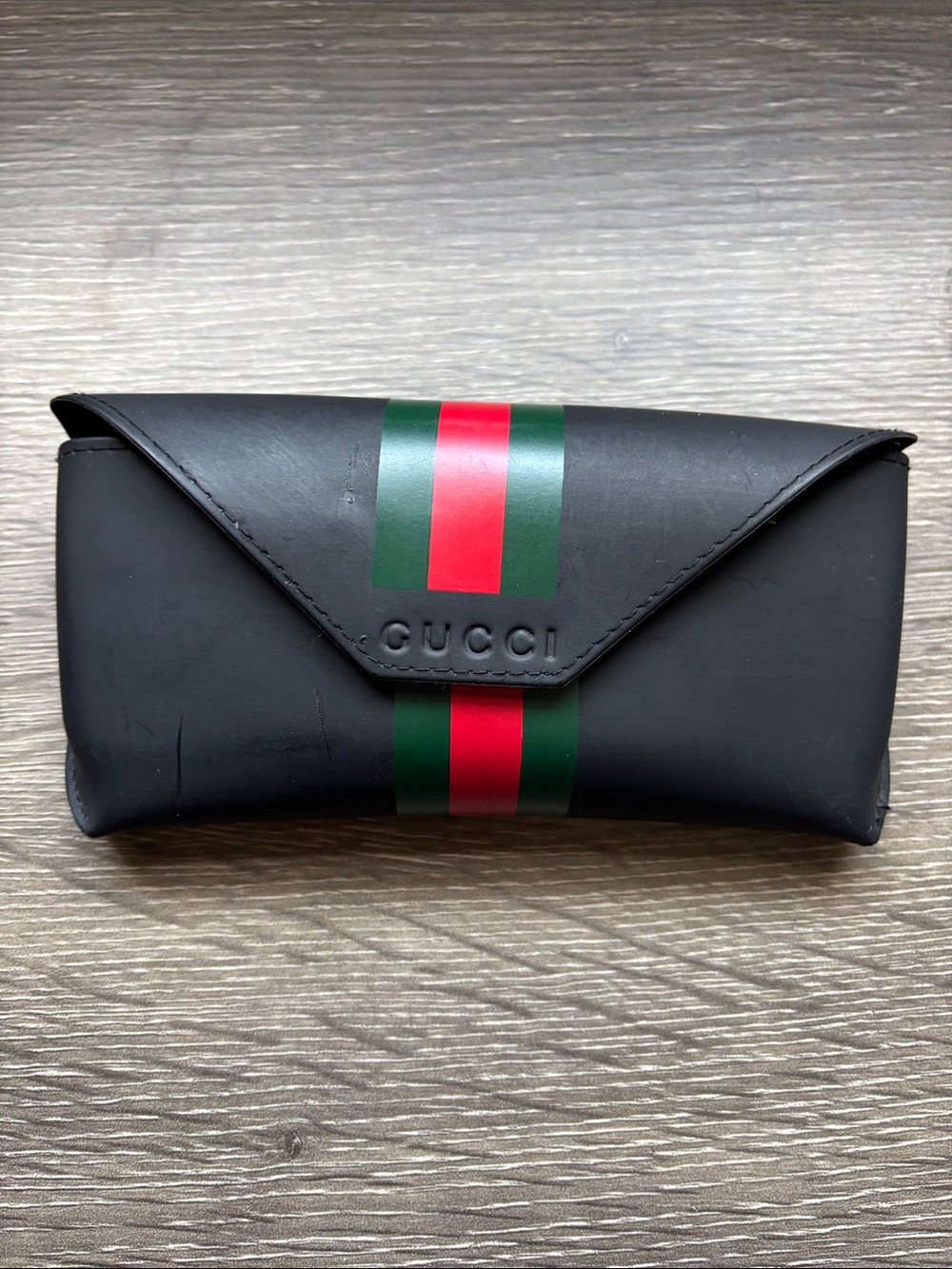 Gucci Black Sunglasses Case with Green and Red Stripe